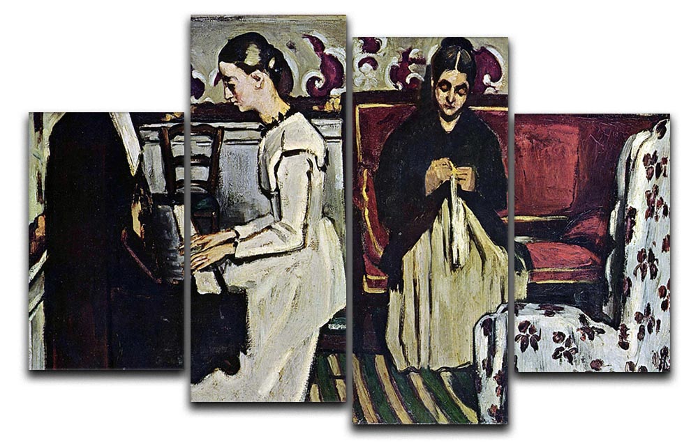 A 4-split canvas artwork featuring Cezanne's Girl at Piano, showcasing vibrant colors and intricate details across four panels.